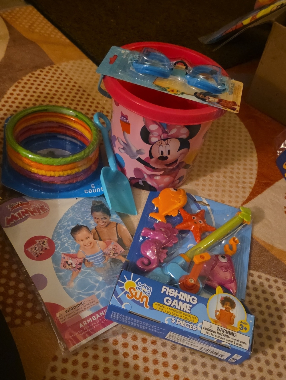 Disney Minnie Mouse Pink and Blue Beach Toy Set with Goggles and Fishing Game